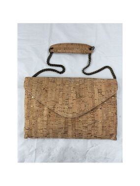 J. Crew Cork and Gold Metallic Envelope Clutch Shoulder Bag 11” x 7”1/2